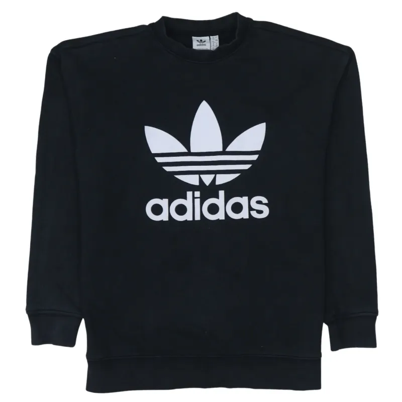 Adidas Black Sweatshirt Women’s Large Trefoil Printed Logo Crewneck Pullover Top sold by Vintage Club