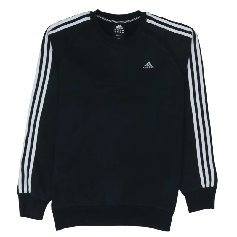 Adidas Black Sweatshirt Men's Medium Three Stripe Sleeves Embroidered Chest Logo Pullover Top sold by Vintage Club