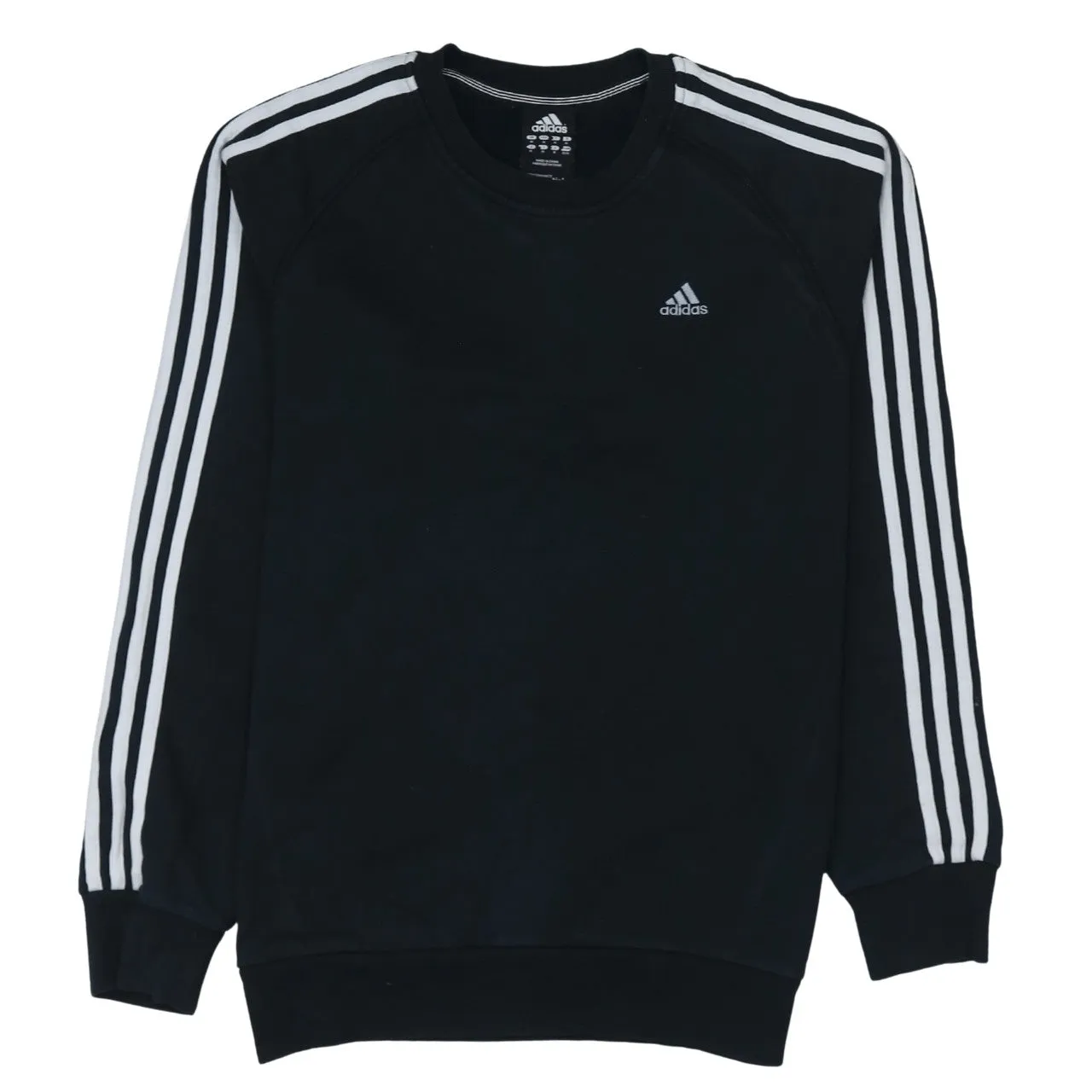 Adidas Black Sweatshirt Men's Medium Three Stripe Sleeves Embroidered Chest Logo Pullover Top sold by Vintage Club