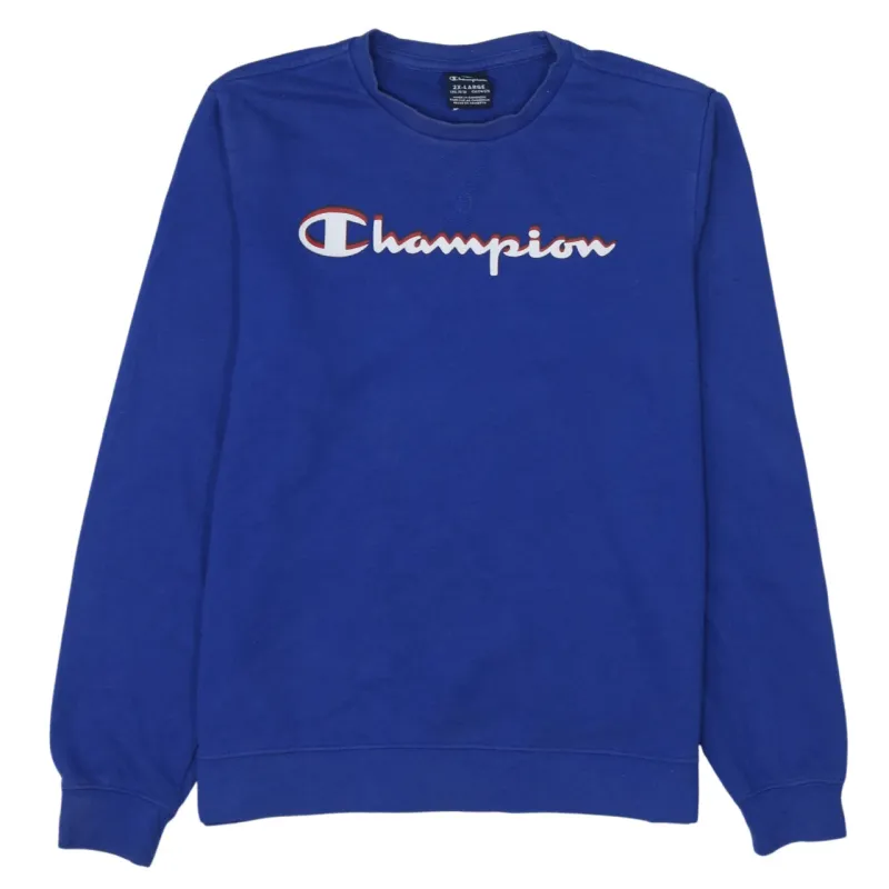 Champion Royal Blue Sweatshirt Women’s XXLarge Printed Script Logo Crewneck Pullover Top made by Champion