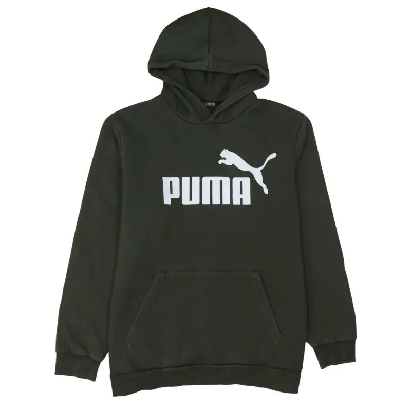 Puma Dark Green Hoodie Men's Large Printed Logo Front Pocket Fleece Pullover Sweatshirt sold by Vintage Club