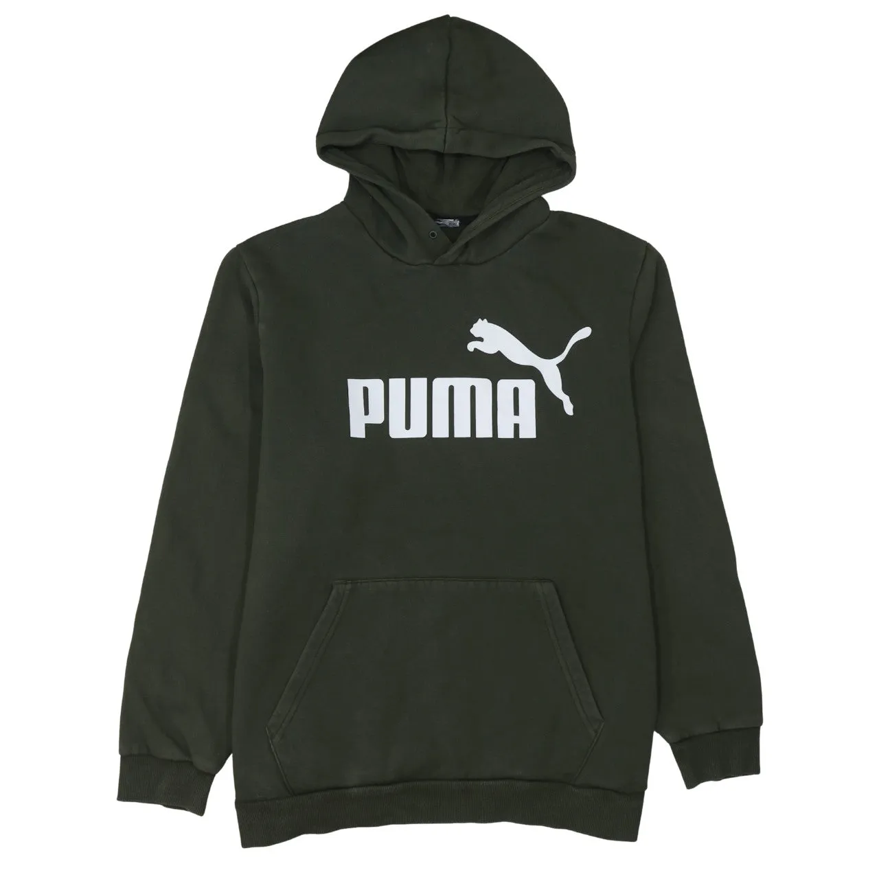 Puma Dark Green Hoodie Men's Large Printed Logo Front Pocket Fleece Pullover Sweatshirt sold by Vintage Club