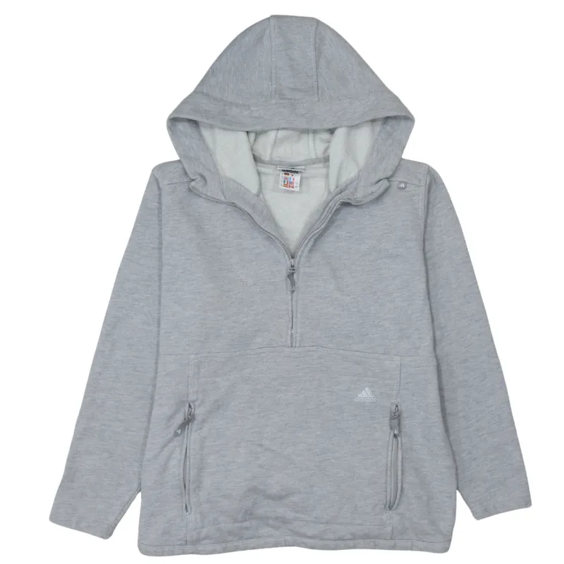 Adidas Grey Hoodie Women’s Large Half Zip Embroidered Logo Zip Pockets Pullover Sweatshirt made by Adidas