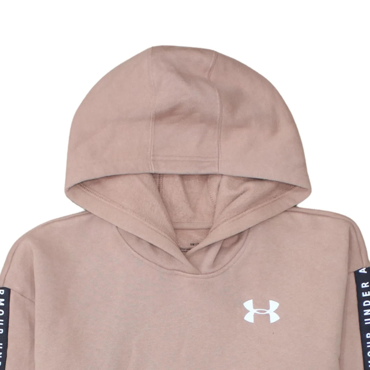 Under Armour Beige Cream Hoodie Men’s Small Printed Chest Logo Sleeve Tape Pullover Sweatshirt sold by Vintage Club product image thumbnail 3