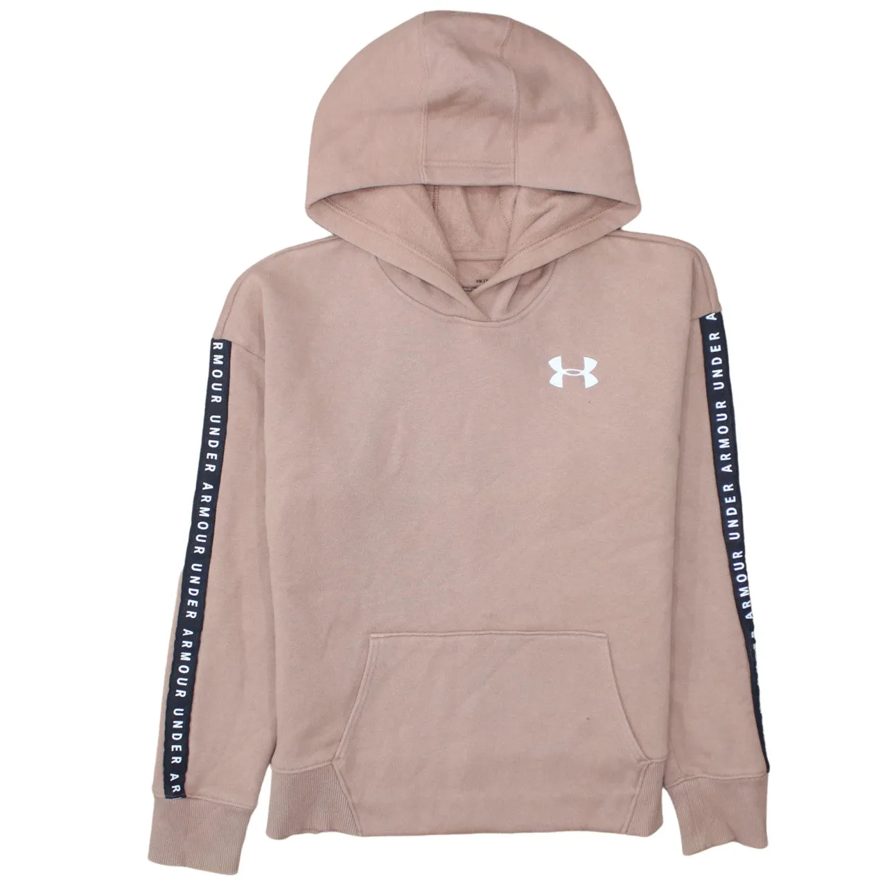 Under Armour Beige Cream Hoodie Men’s Small Printed Chest Logo Sleeve Tape Pullover Sweatshirt sold by Vintage Club