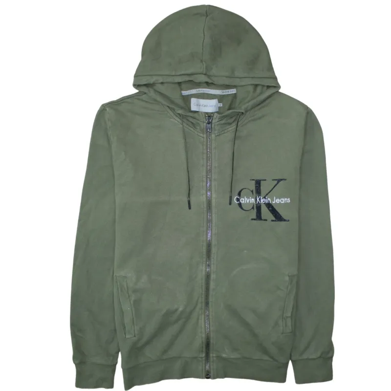 Calvin Klein Khaki Green Zip Hoodie Women’s XLarge Embroidered CK Logo Pockets Sweatshirt sold by Vintage Club