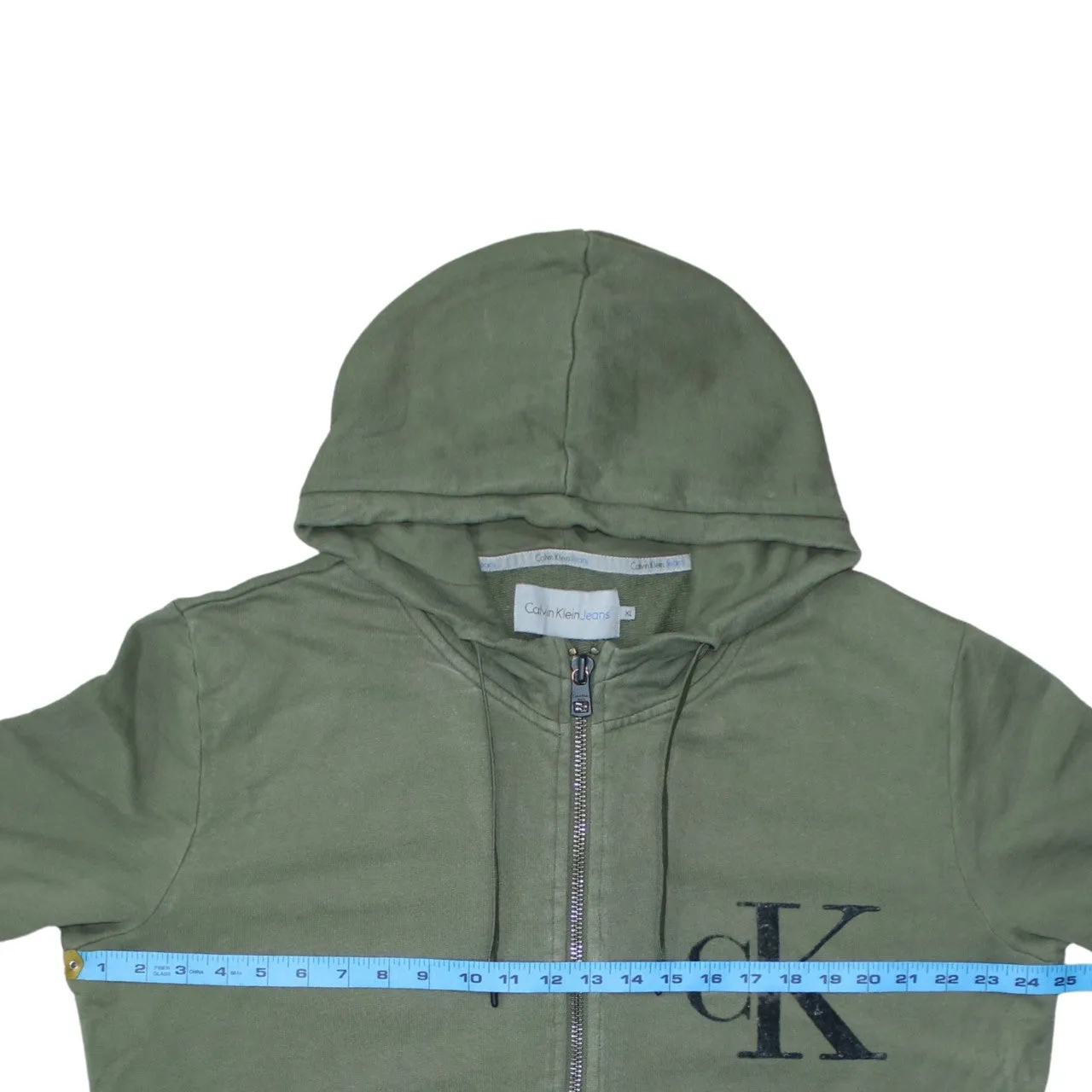 Calvin Klein Khaki Green Zip Hoodie Women’s XLarge Embroidered CK Logo Pockets Sweatshirt sold by Vintage Club product image thumbnail 5