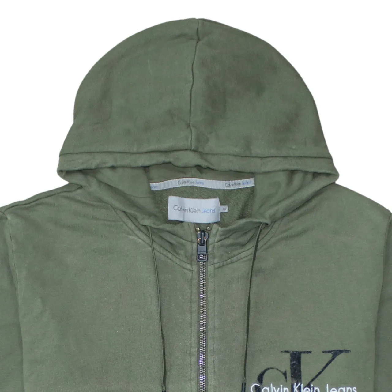 Calvin Klein Khaki Green Zip Hoodie Women’s XLarge Embroidered CK Logo Pockets Sweatshirt sold by Vintage Club product image thumbnail 3