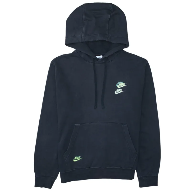 Nike Black Hoodie Men's Medium Printed Green Swoosh Logo Front Back Pullover Sweatshirt sold by Vintage Club