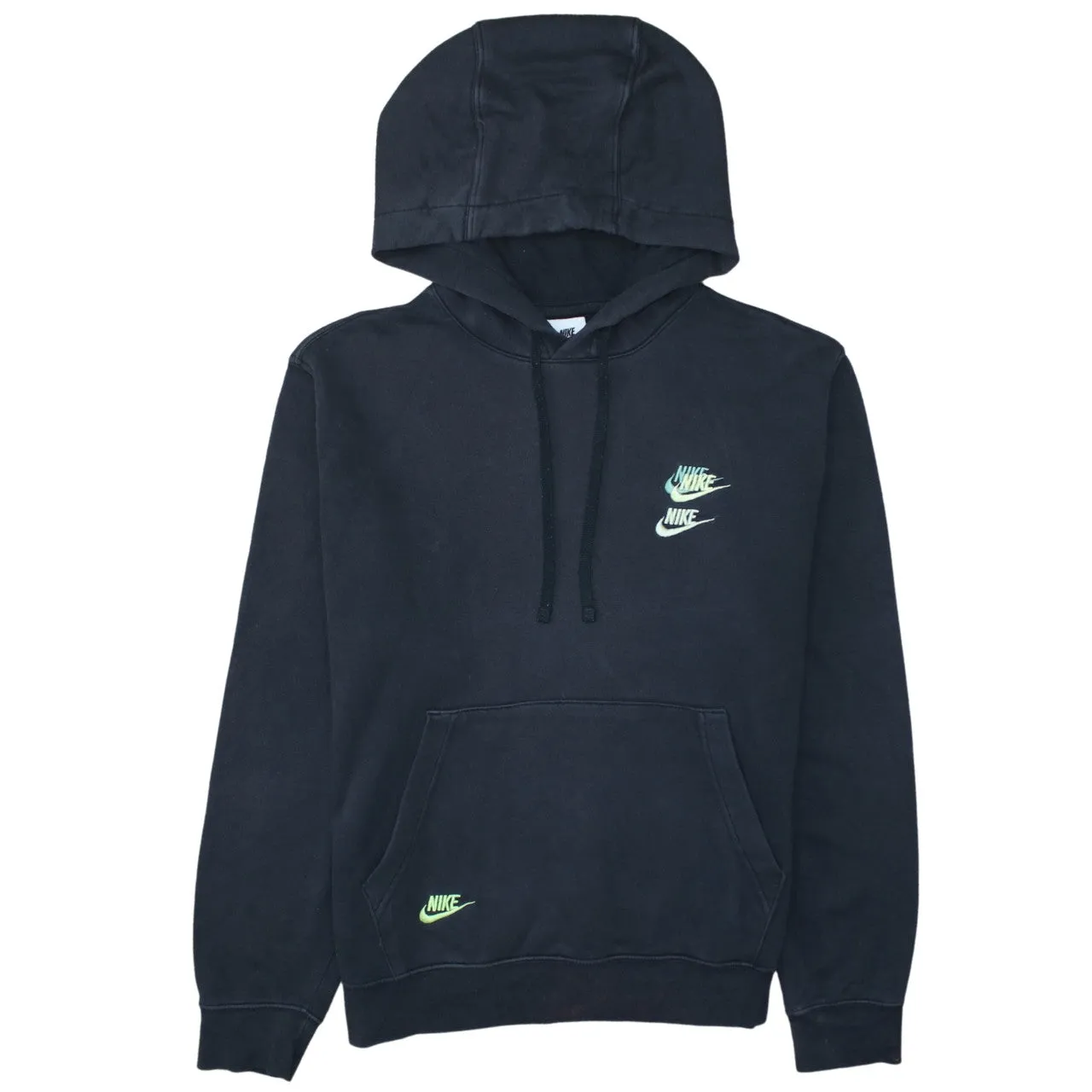 Nike Black Hoodie Men's Medium Printed Green Swoosh Logo Front Back Pullover Sweatshirt sold by Vintage Club