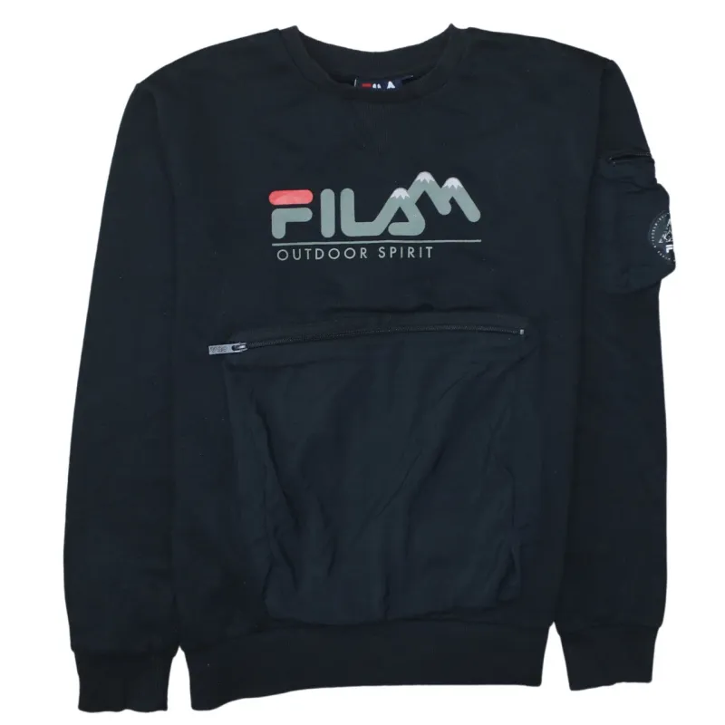 Fila Black Sweatshirt Men's Small Printed Outdoor Spirit Logo Front Zip Pocket Pullover Top sold by Vintage Club