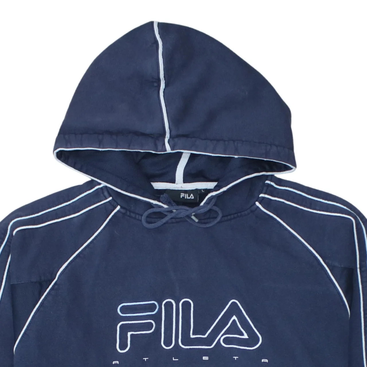 Fila Navy Blue Hoodie Women’s Large Embroidered Logo Contrast Piping Pullover Sweatshirt sold by Vintage Club product image thumbnail 3