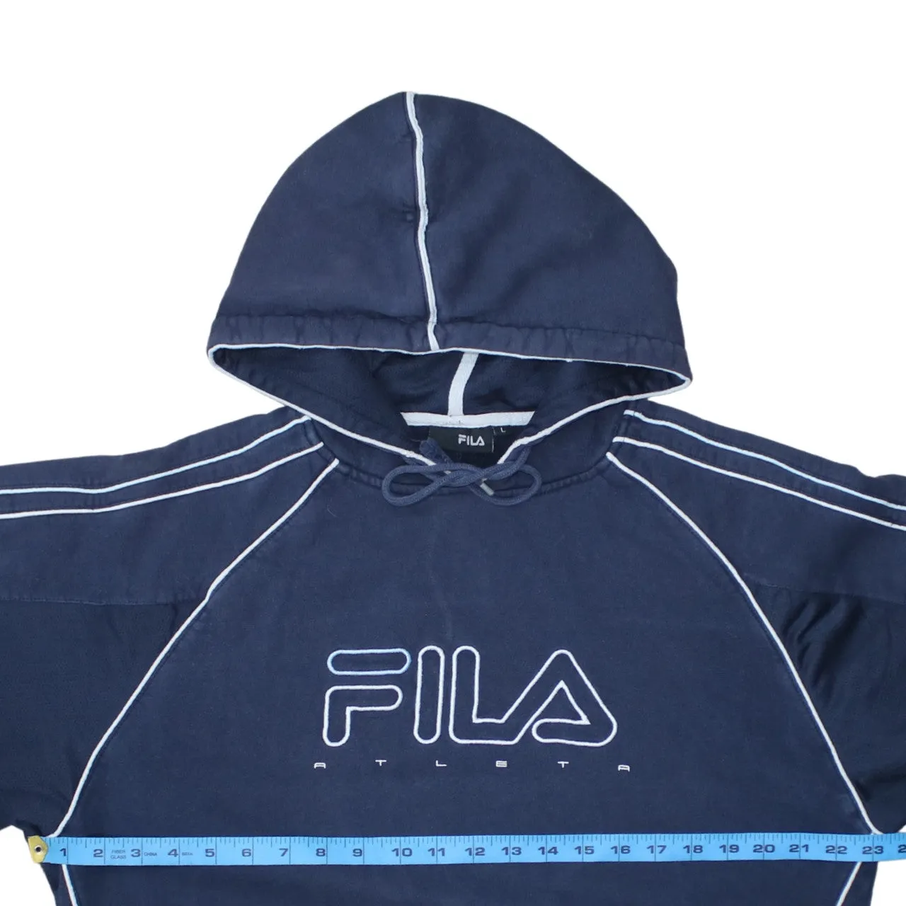 Fila Navy Blue Hoodie Women’s Large Embroidered Logo Contrast Piping Pullover Sweatshirt sold by Vintage Club product image thumbnail 5