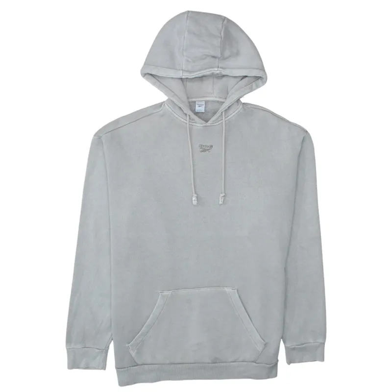 Reebok Light Grey Hoodie Men's Medium Embroidered Logo Drawstring Front Pocket Pullover Sweatshirt sold by Vintage Club