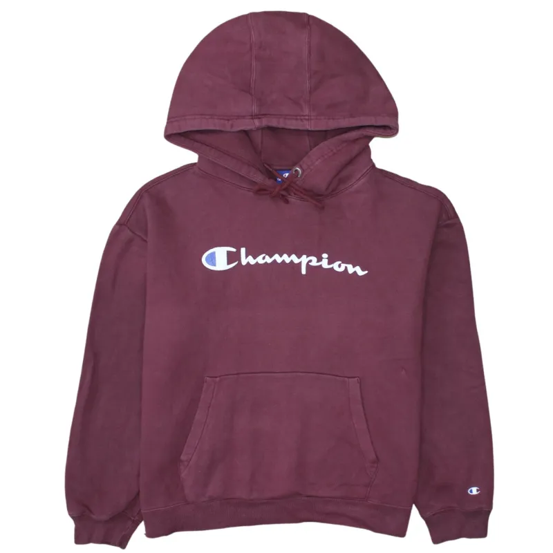 Champion Burgundy Red Hoodie Men’s XLarge Printed Script Logo Front Pocket Pullover Sweatshirt sold by Vintage Club