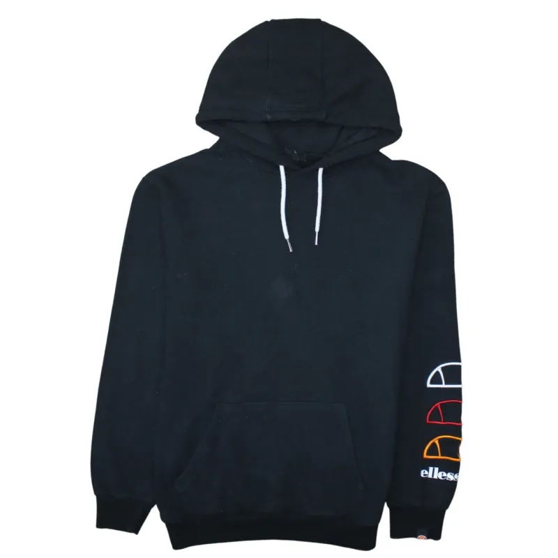 Ellesse Black Hoodie Men's Small Sleeve Logo Print Drawstring Pullover Sweatshirt sold by Vintage Club