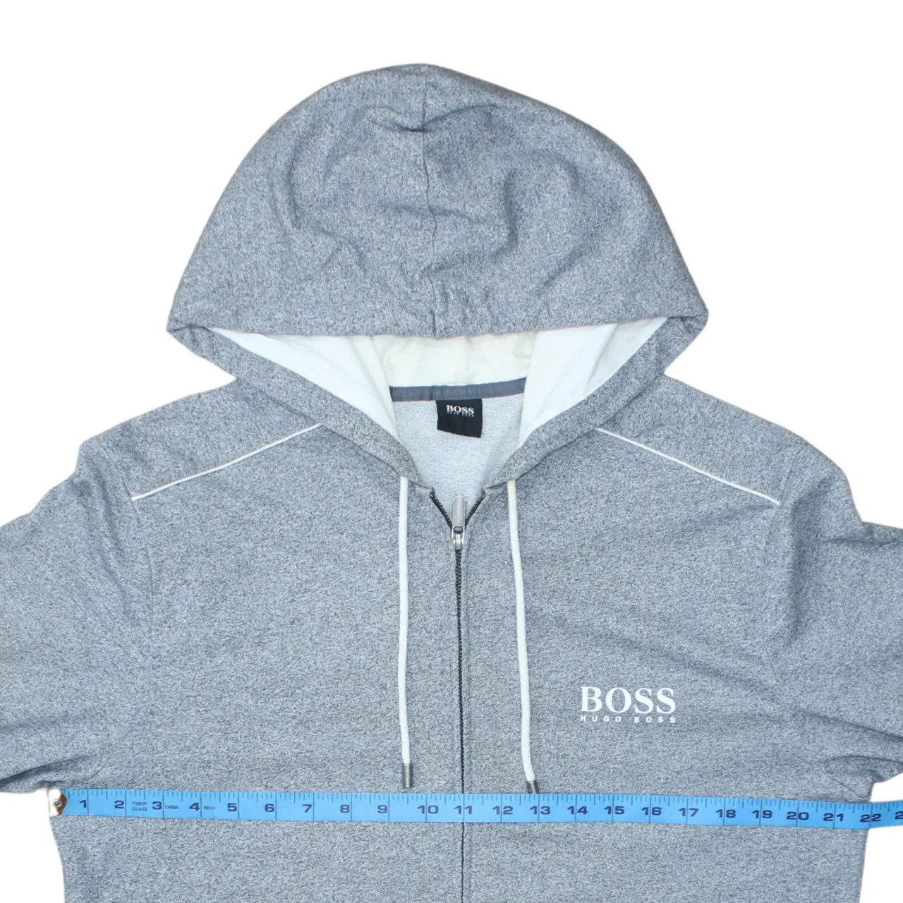 HUGO BOSS Light Grey Zip Hoodie Women’s XLarge Printed Chest Logo Drawstring Hood Casual Top sold by Vintage Club product image thumbnail 5