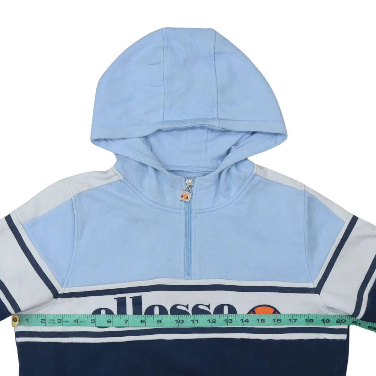 Ellesse Light Blue Navy Hoodie Men's Small Half Zip Printed Logo Stripe Panel Pullover Sweatshirt sold by Vintage Club product image thumbnail 5