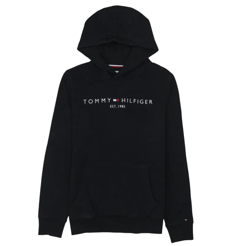 Tommy Hilfiger Black Hoodie Men's XSmall Printed Chest Logo Front Pocket Pullover Sweatshirt sold by Vintage Club