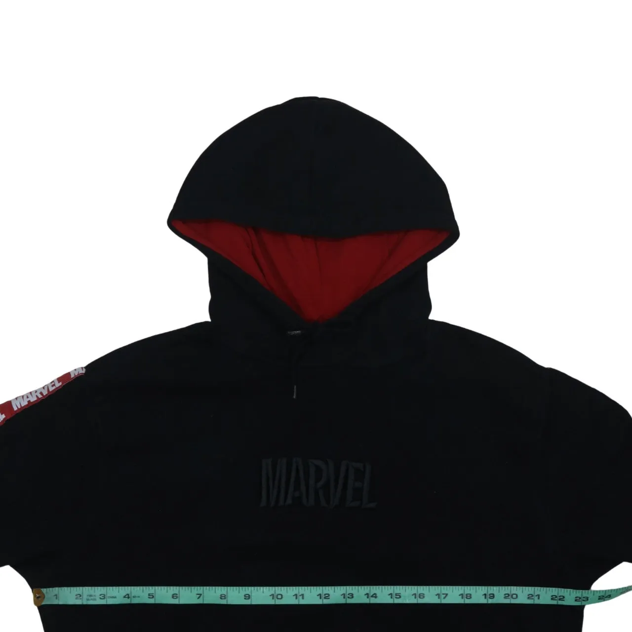 Disney Black Hoodie Men's Medium Embroidered Marvel Logo Red Lined Hood Pullover Sweatshirt sold by Vintage Club product image thumbnail 5