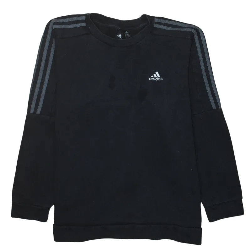 Adidas Black Sweatshirt Men's XLarge Embroidered Chest Logo Three Stripe Sleeves Pullover Top sold by Vintage Club