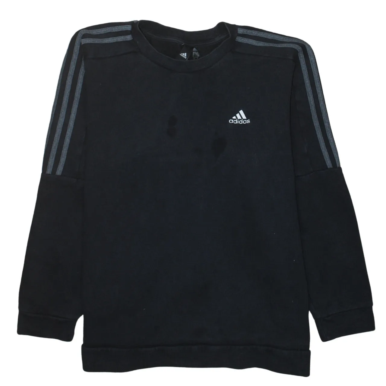 Adidas Black Sweatshirt Men's XLarge Embroidered Chest Logo Three Stripe Sleeves Pullover Top sold by Vintage Club