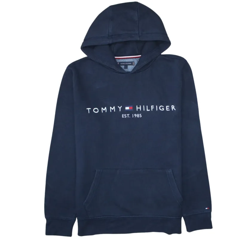 Tommy Hilfiger Navy Blue Hoodie Women’s Large Embroidered Logo Pouch Pocket Pullover Sweatshirt sold by Vintage Club