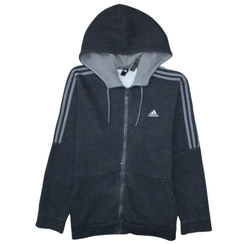 Adidas Dark Charcoal Zip Hoodie Men's Large Embroidered Logo Three Stripe Sleeves Sweatshirt made by Adidas