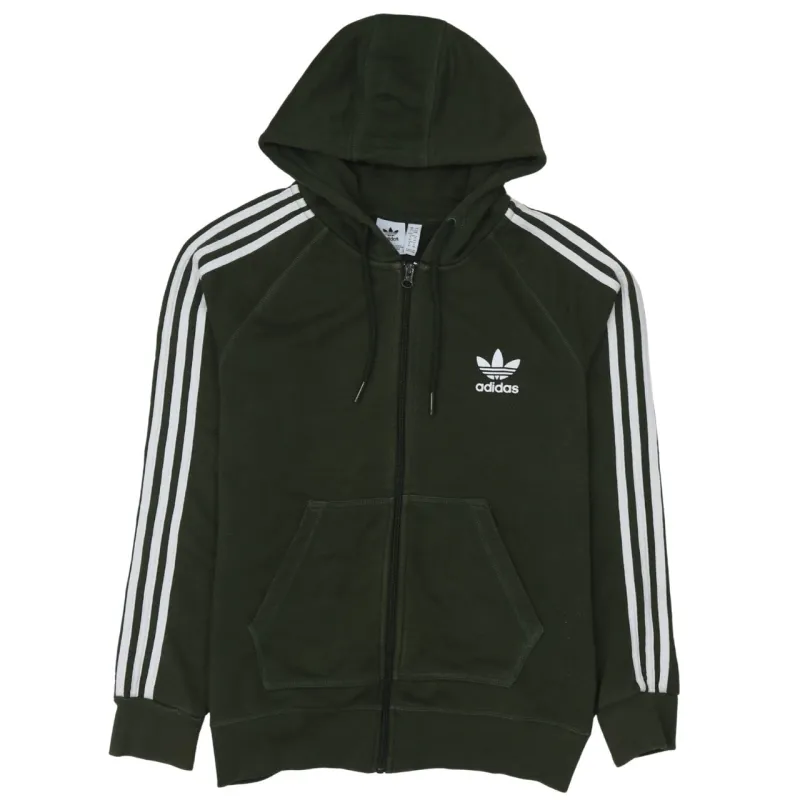 Adidas Dark Green Hoodie Women’s Small Full Zip Printed Trefoil Logo Three Stripe Sleeves sold by Vintage Club