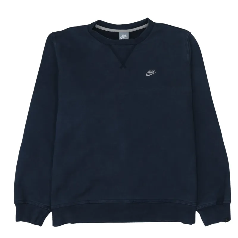 Nike Navy Blue Sweatshirt Men's Large Embroidered Swoosh Logo Crewneck Pullover Fleece Top sold by Vintage Club