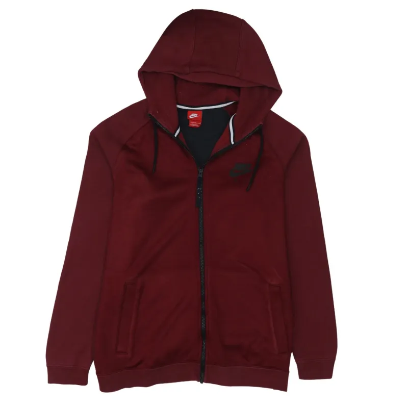 Nike Burgundy Zip Hoodie Women’s Large Printed Nike Air Logo Pockets Casual Sweatshirt made by Nike