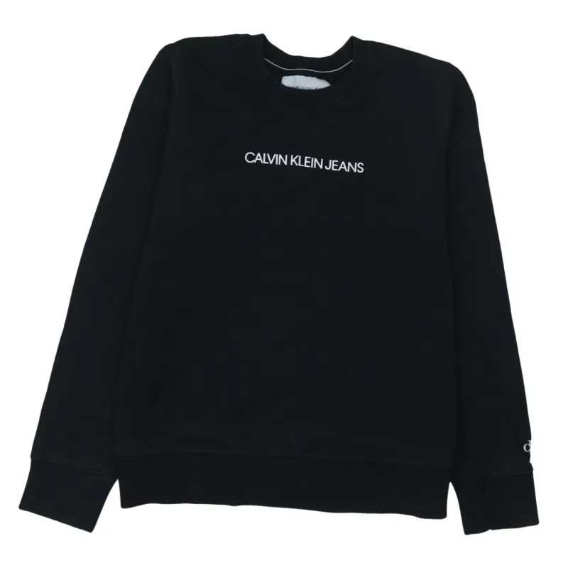 Calvin Klein Black Sweatshirt Women’s Large Embroidered Logo Crewneck Pullover Top made by Calvin Klein
