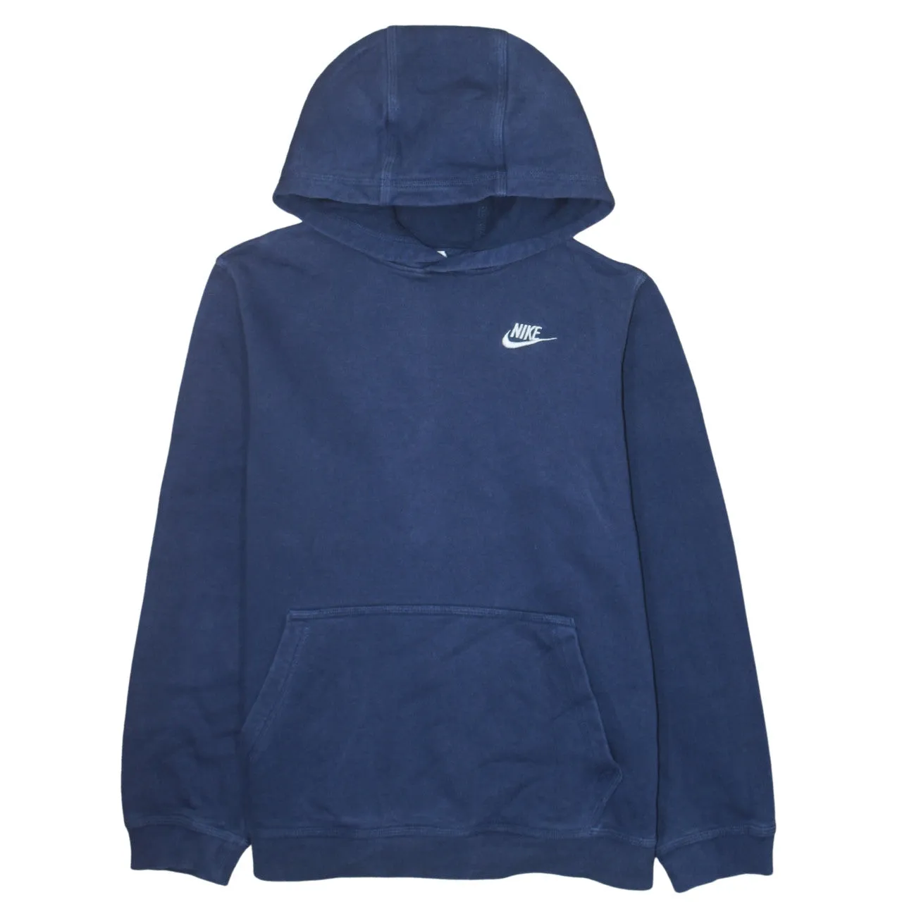 Nike Navy Blue Hoodie Women’s Large Embroidered Swoosh Logo Front Pouch Pullover Sweatshirt sold by Vintage Club