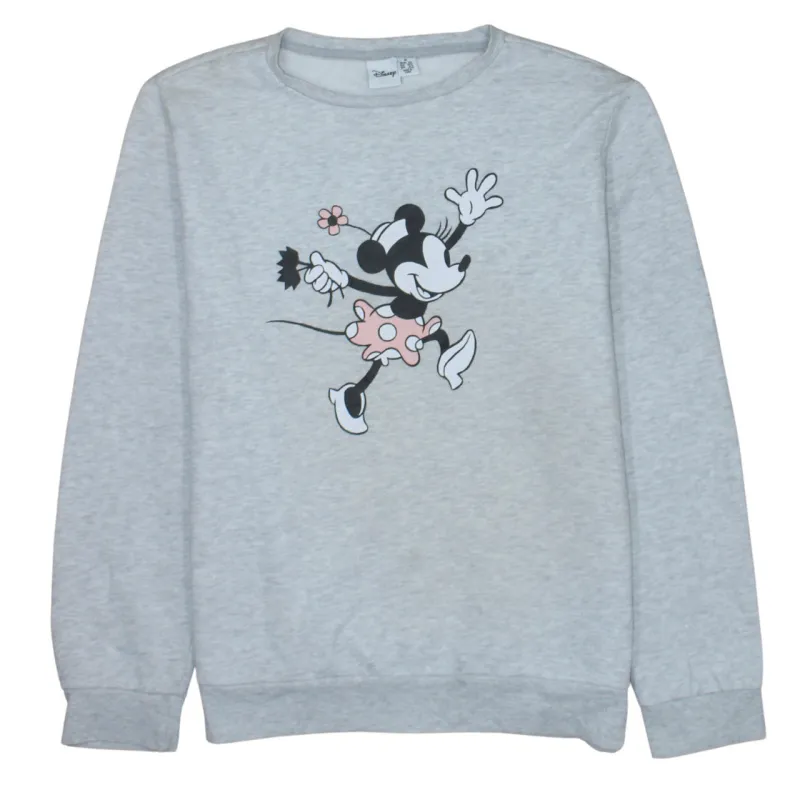 Disney Light Grey Sweatshirt Women's Medium Minnie Mouse Printed Graphic Crewneck Pullover Top sold by Vintage Club
