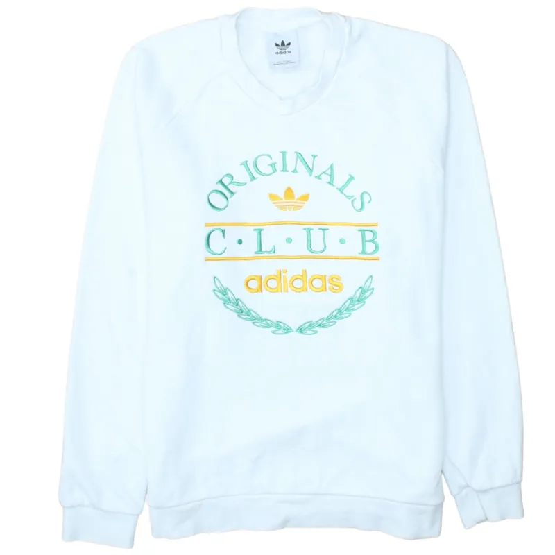 Adidas White Sweatshirt Men's Medium Originals Club Embroidered Trefoil Logo Pullover Top sold by Vintage Club
