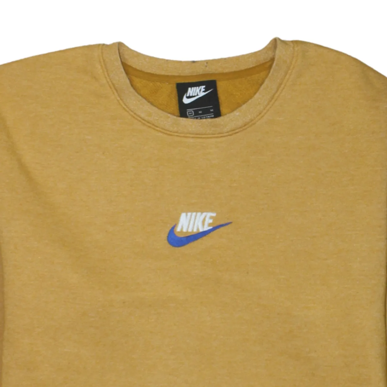 Nike Mustard Yellow Sweatshirt Men's Medium Embroidered Chest Logo Crewneck Pullover Fleece Top sold by Vintage Club product image thumbnail 3