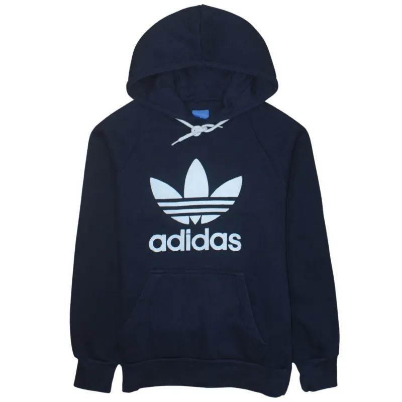 Adidas Navy Blue Hoodie Men's XSmall Trefoil Printed Logo Front Pouch Pullover Sweatshirt sold by Vintage Club