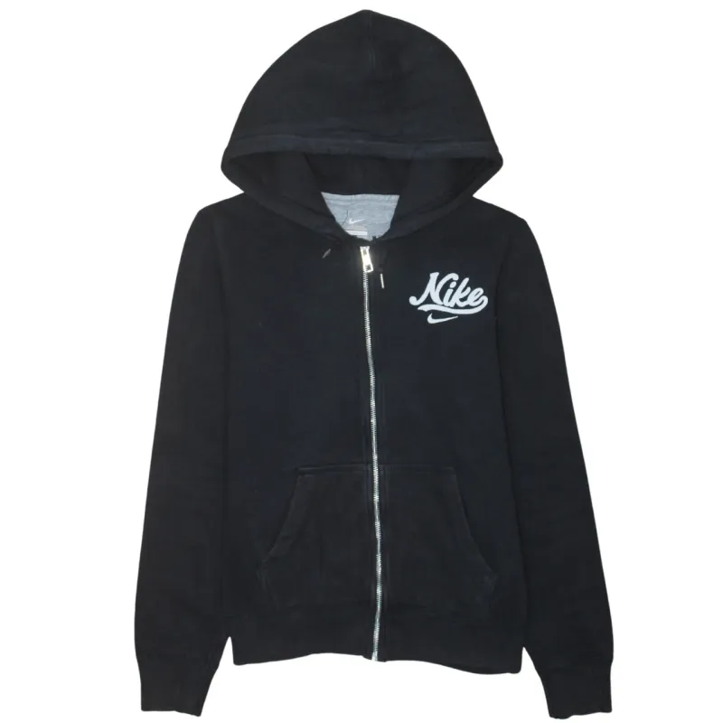 Nike Black Full Zip Hoodie Women’s Small Printed Script Logo Split Pouch Pocket Sweatshirt sold by Vintage Club