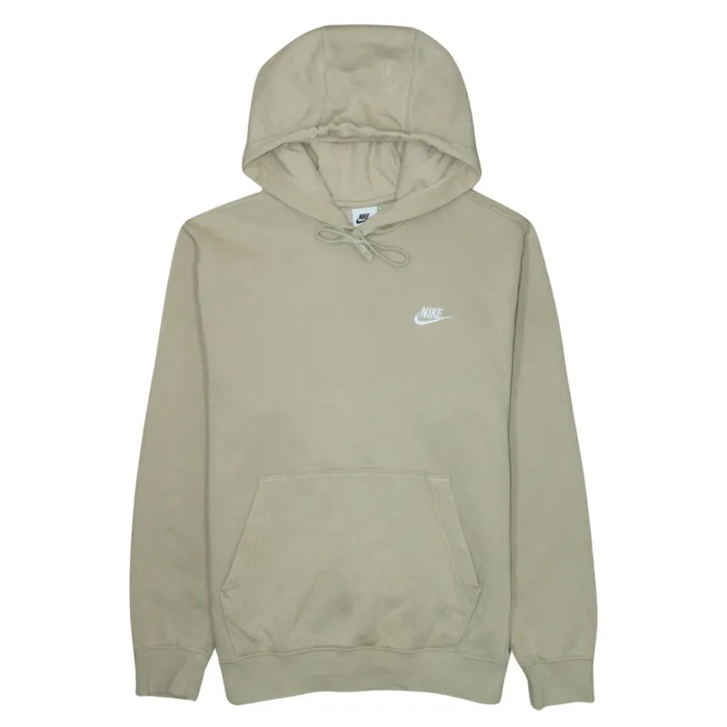 Nike Beige Cream Hoodie Men's Small Embroidered Swoosh Logo Front Pocket Pullover Sweatshirt made by Nike