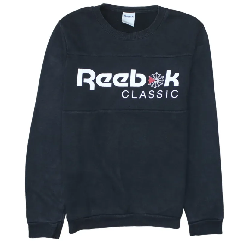 Reebok Black Sweatshirt Men's Small Printed Classic Logo Crewneck Pullover Fleece Top sold by Vintage Club