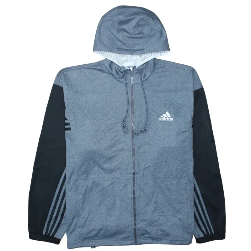 Adidas Grey Full Zip Hoodie Men's XLarge Printed Logo Three Stripe Sleeves Jacket sold by Vintage Club