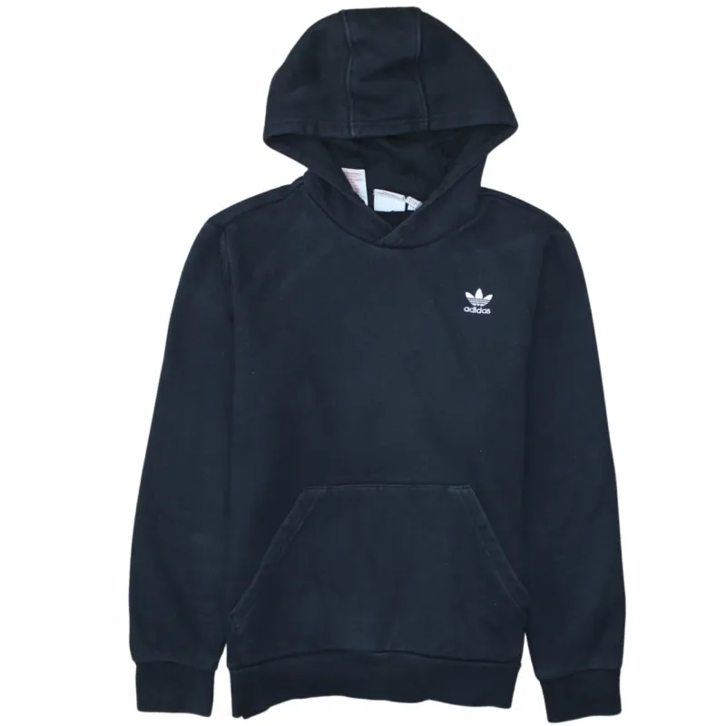 Adidas Black Hoodie Women’s Large Embroidered Trefoil Logo Front Pocket Pullover Sweatshirt sold by Vintage Club