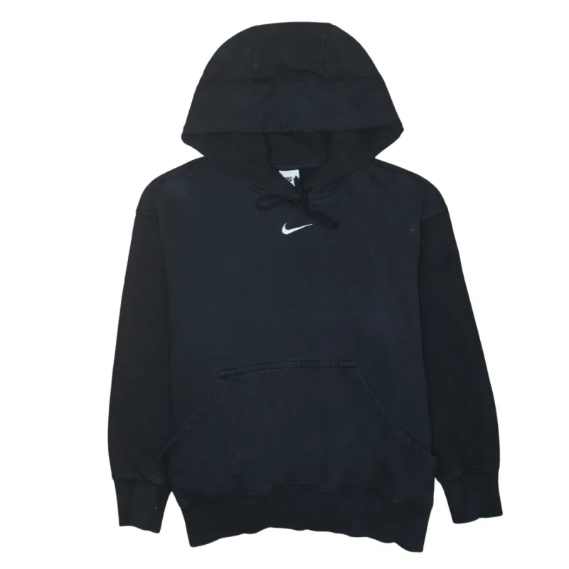 Nike Black Hoodie Men’s Small Embroidered Swoosh Drawstring Hood Front Pocket Sweatshirt sold by Vintage Club