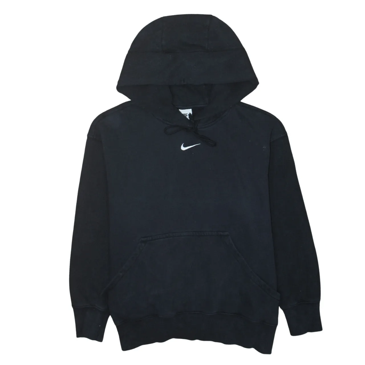 Nike Black Hoodie Men’s Small Embroidered Swoosh Drawstring Hood Front Pocket Sweatshirt sold by Vintage Club