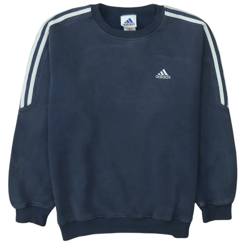 Adidas Navy Blue Sweatshirt Men's Small Embroidered Logo Three Stripe Sleeve Pullover Jumper made by Adidas