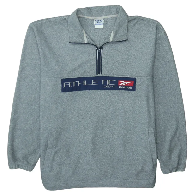 Reebok Grey Quarter Zip Sweatshirt Men's Large Athletic Dept Embroidered Logo Pullover Fleece Top made by Reebok