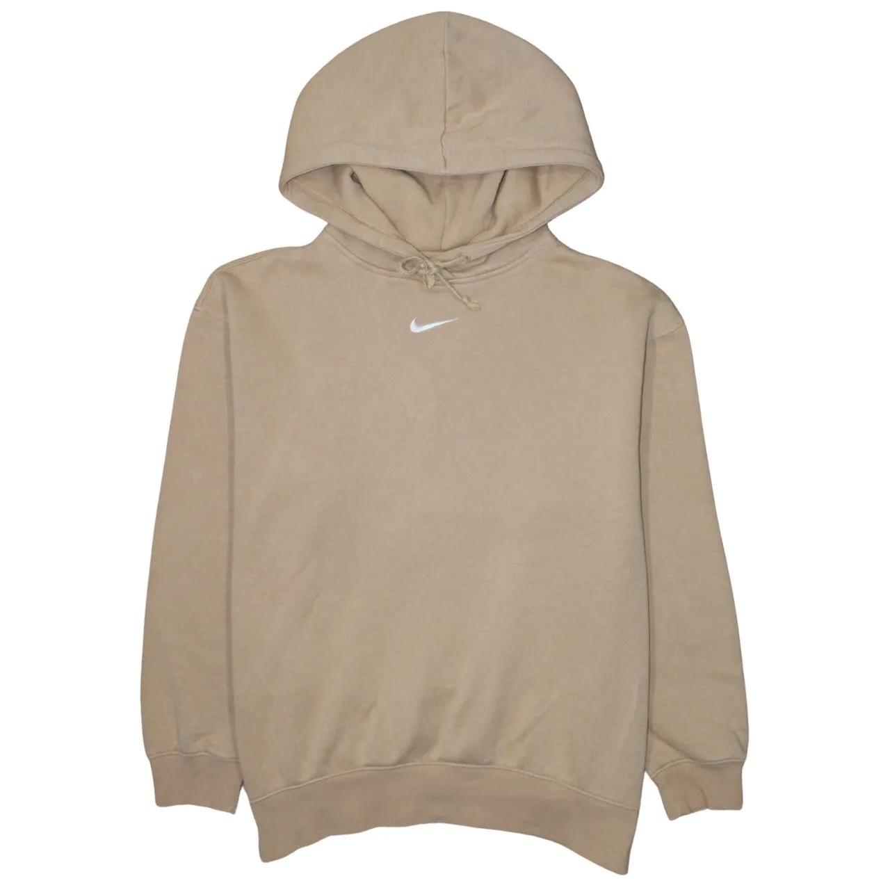 Nike Beige Cream Hoodie Men's Small Embroidered Swoosh Drawstring Hood Pullover Sweatshirt sold by Vintage Club
