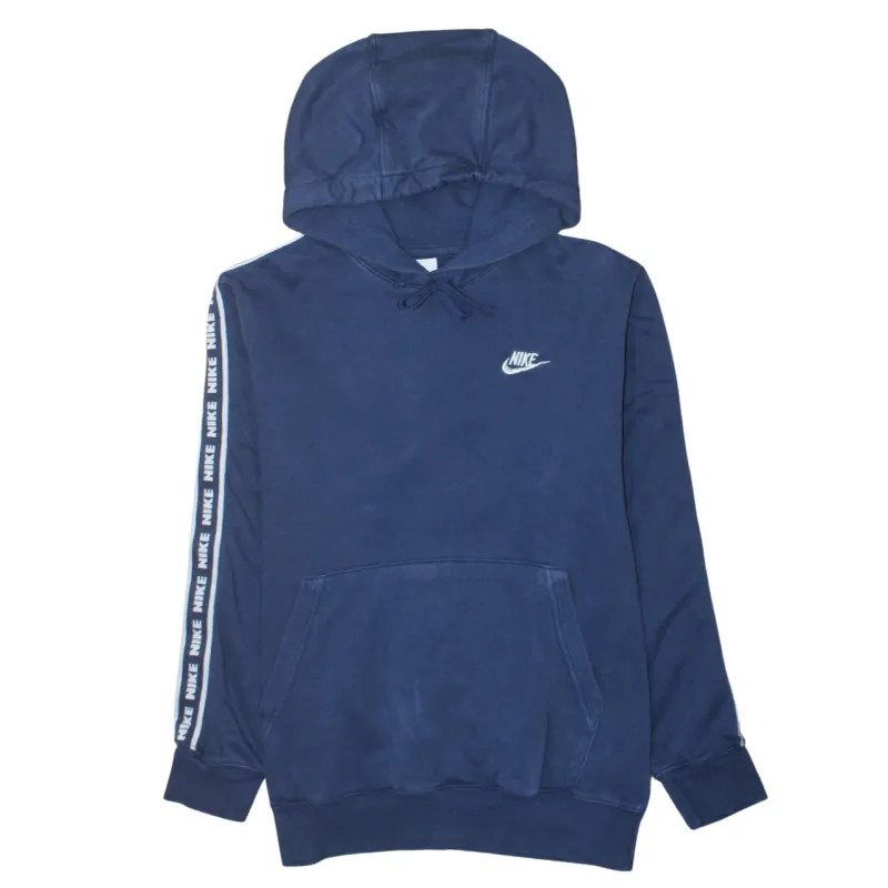 Nike Navy Blue Hoodie Men's Small Taped Sleeves Embroidered Swoosh Pullover Sweatshirt sold by Vintage Club
