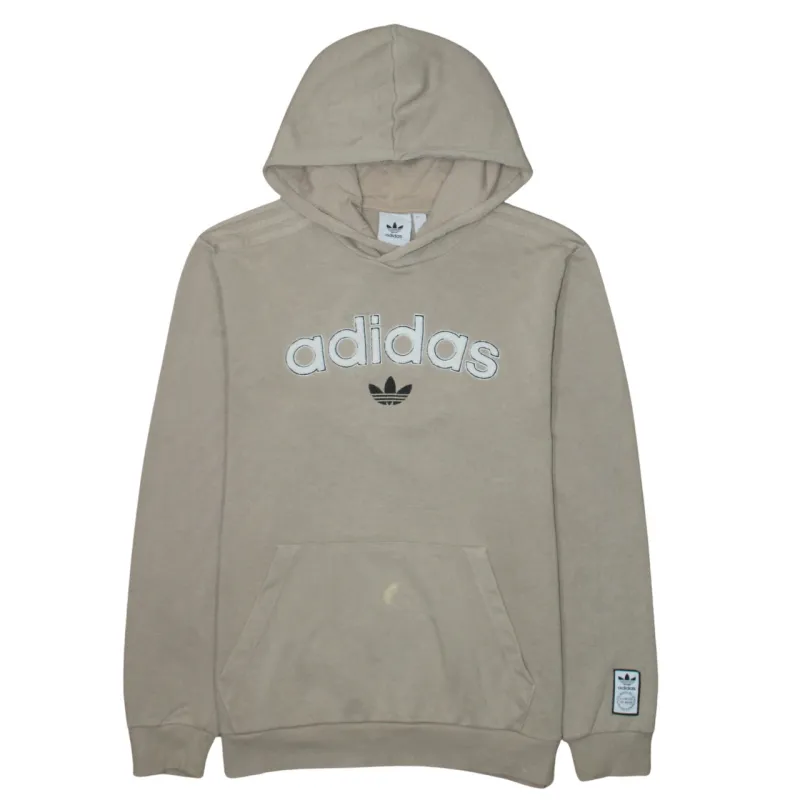 Adidas Beige Cream Hoodie Men's Medium Embroidered Logo Front Pocket Pullover Sweatshirt sold by Vintage Club