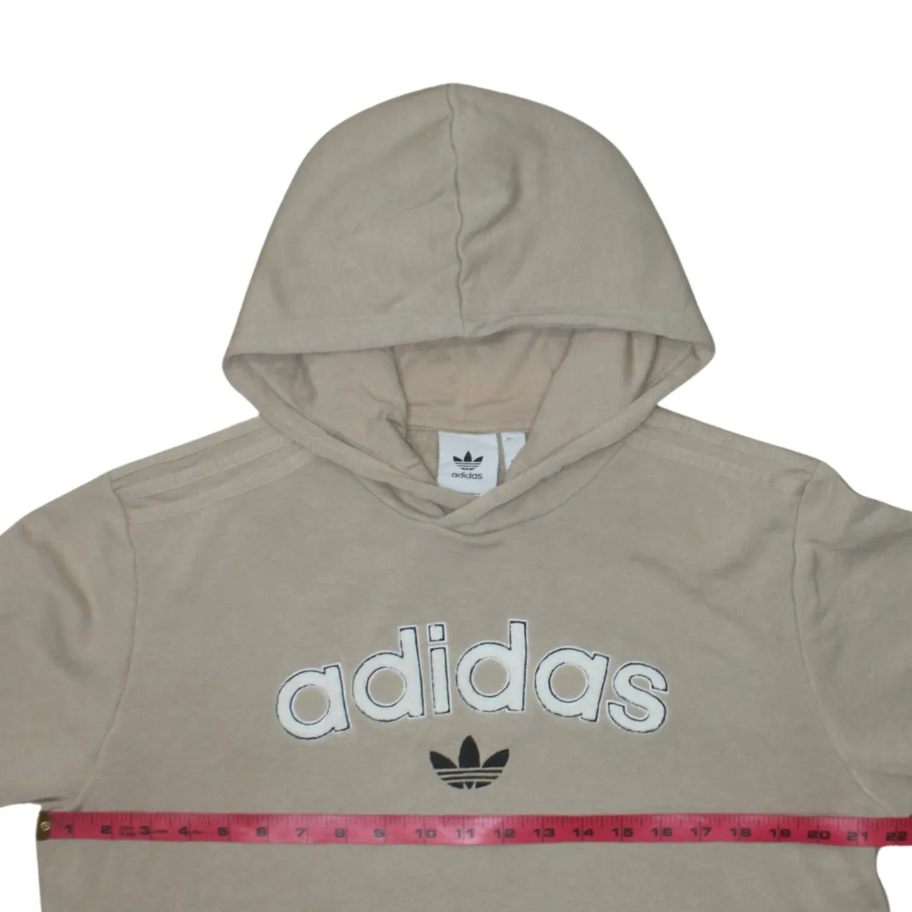 Adidas Beige Cream Hoodie Men's Medium Embroidered Logo Front Pocket Pullover Sweatshirt sold by Vintage Club product image thumbnail 5